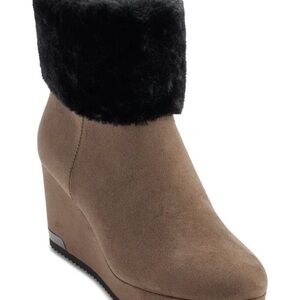 DKNY Faux Fur Suede Wedge Booties 7M NWT